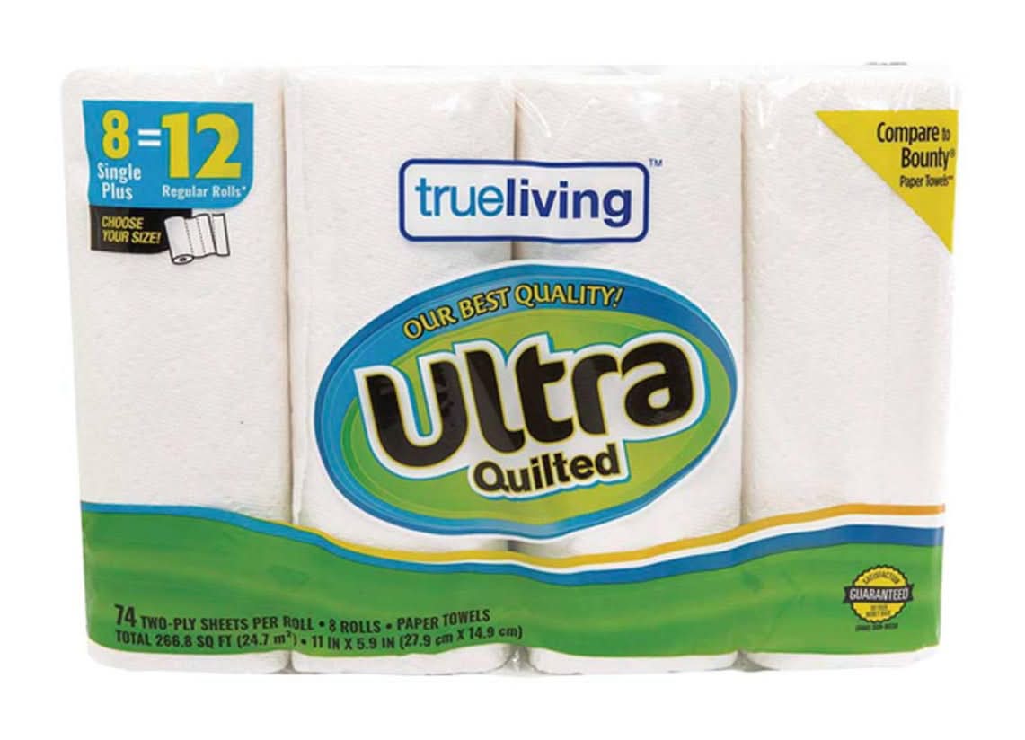 True Living Ultra Paper Towel 8 Double Plus Rolls