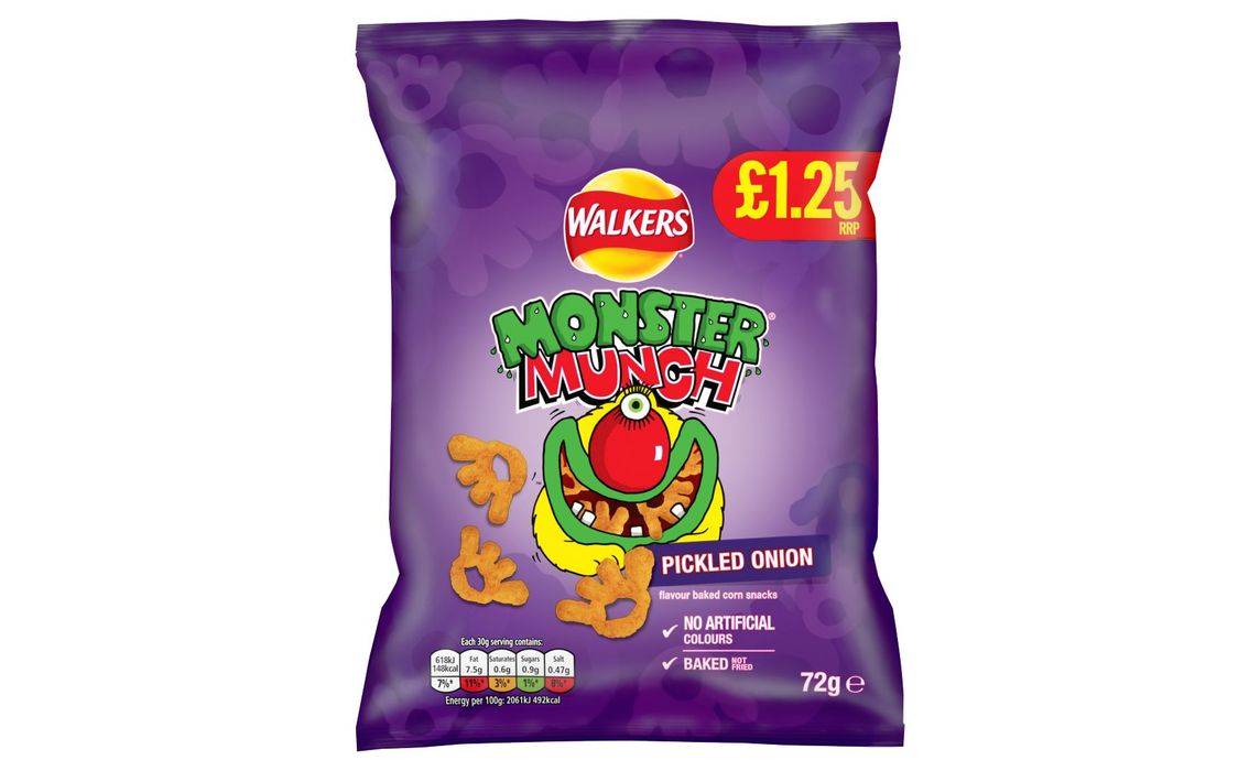 Walkers Monster Munch Pickled Onion Snacks Crisps 72g (404070)