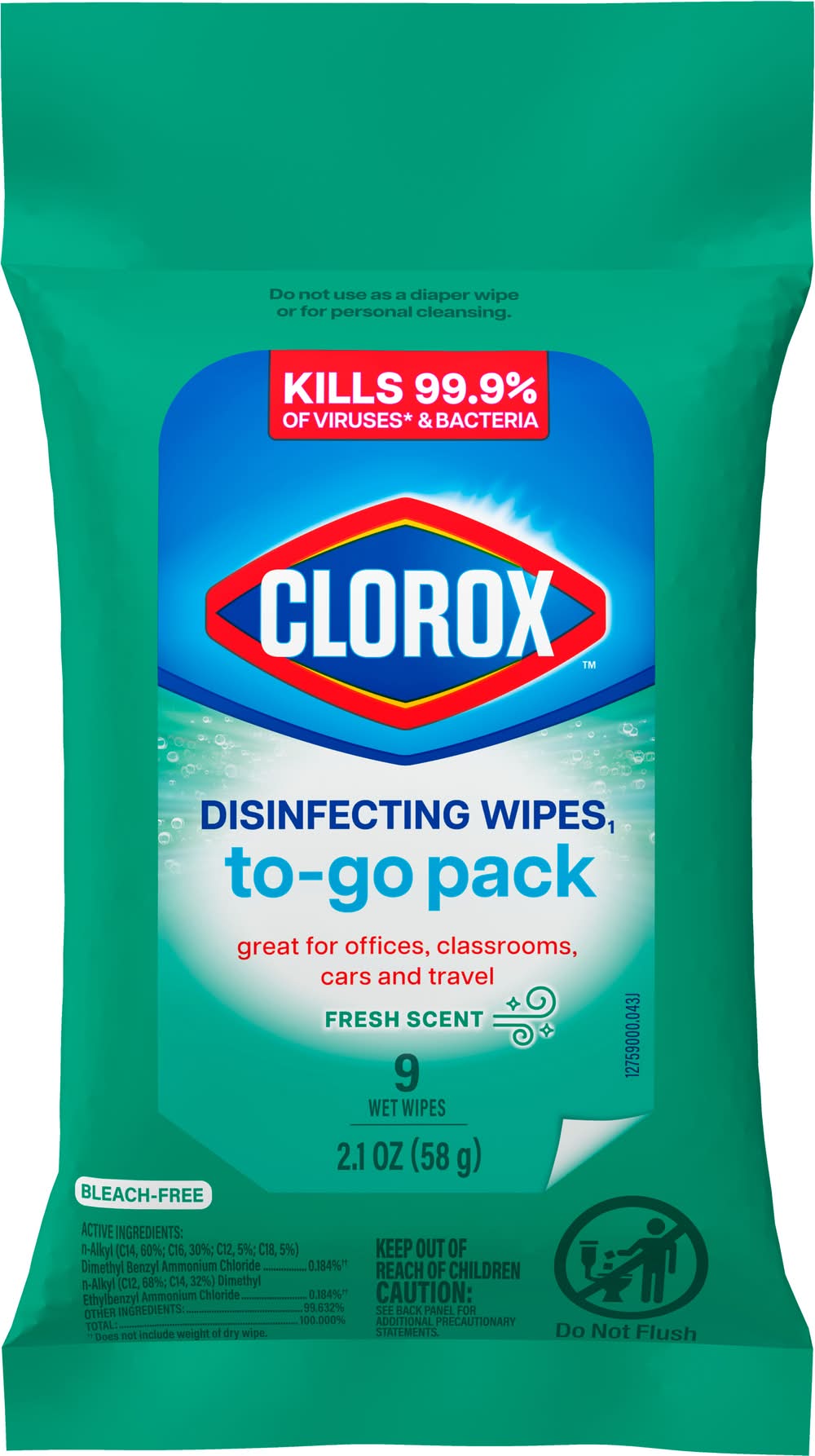 Clorox To Go pack Disinfecting Wipes Fresh Scent Bleach-Free (0.1 oz)