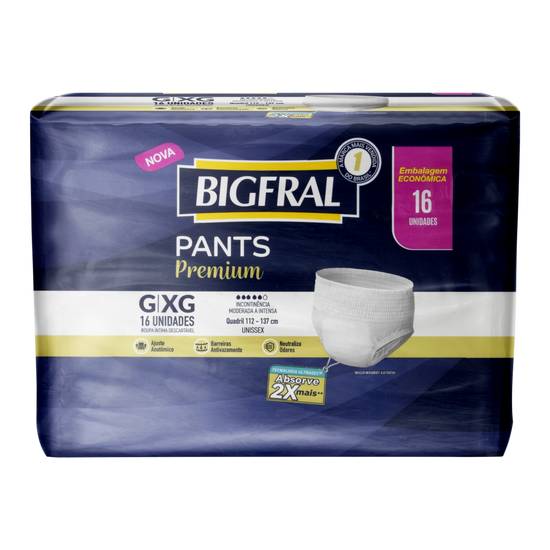 Bigfral roupa íntima descartável pants premium g/xg (16 unidades)