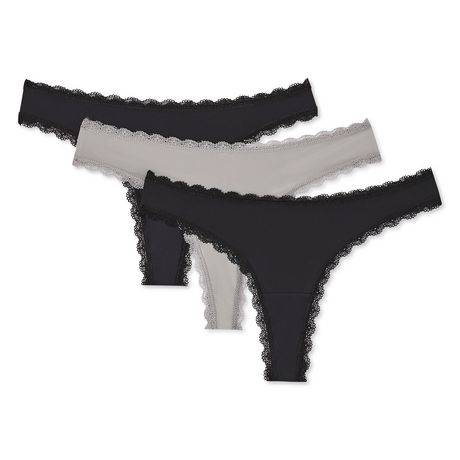 George Women''s Lace Trim Thongs 3-Pack (Color: Black/Grey/Black, Size: Xl)