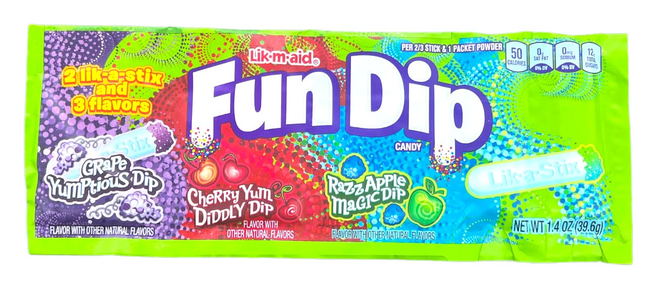 Fun Dip Sour Candy Powder Grape Cherry and Apple