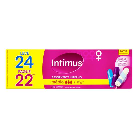 Intimus absorventes higiênicos internos descartáveis médio (24 unidades)