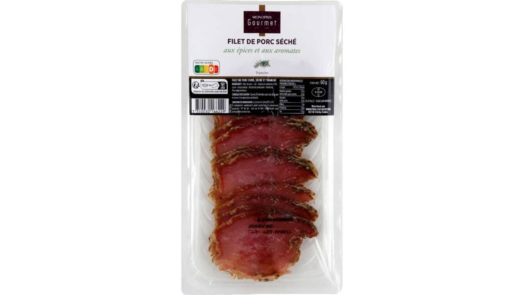 Monoprix - Gourmet filet de porc séché aux épices et aux aromates (60g)