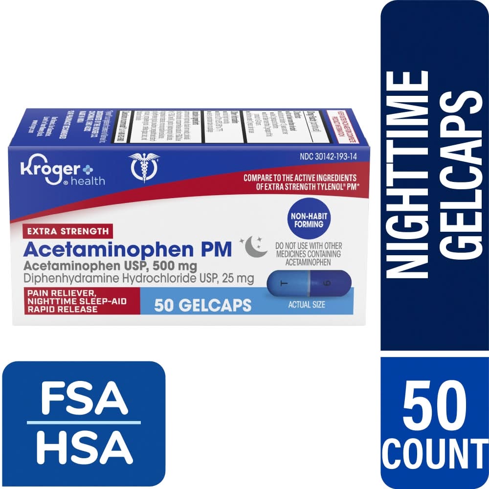 Kroger Extra Strength Acetaminophen Pm Nighttime Gelcaps (50 ct)