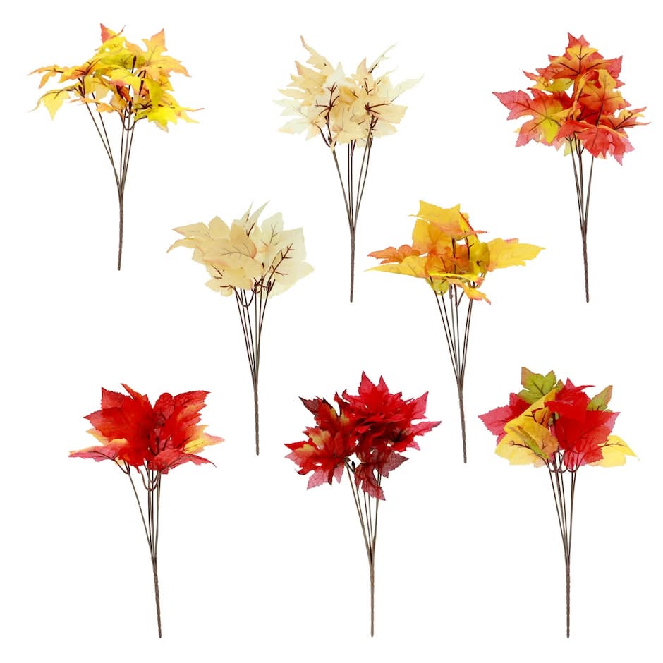 Floral Garden Fall Leaves Foliage Stems, 13 in, Assorted (24 ct)