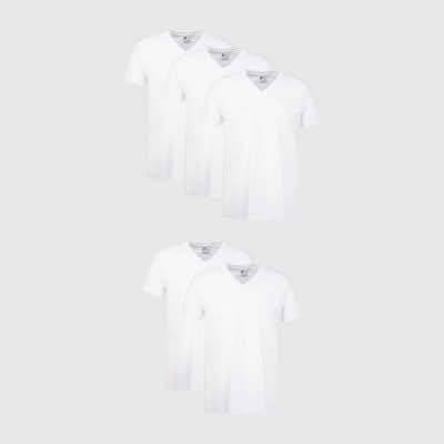 Hanes V Neck Short Sleeve Cotton T-Shirt, Men, 2XL, White (5 ct)