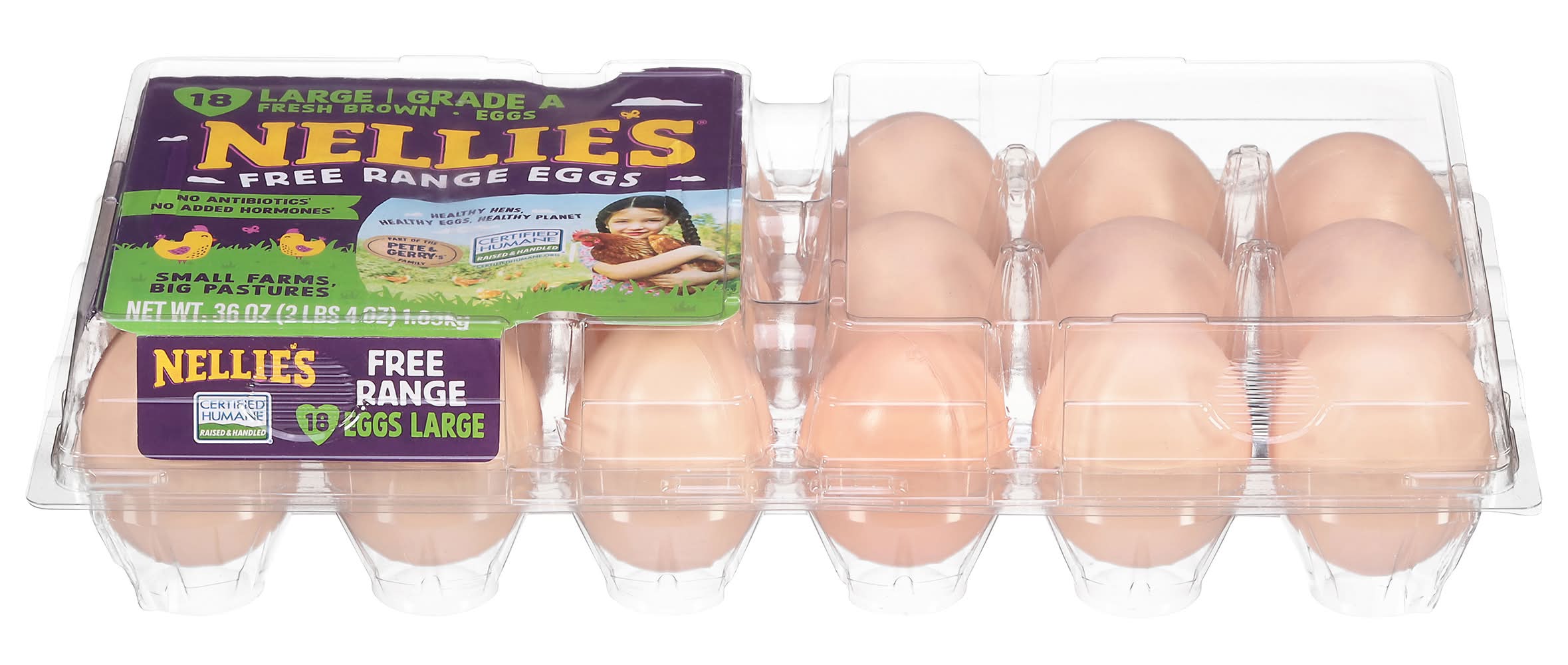 Nellie's Grade a Free Range Fresh Brown Eggs, L (36 oz, 18 ct)
