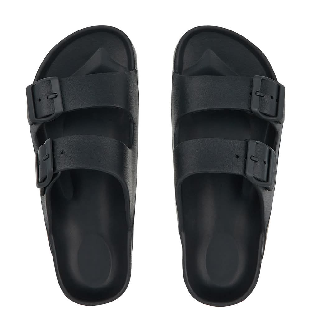 Summer Ladies Black Eva Double-Buckle Slides Sandals
