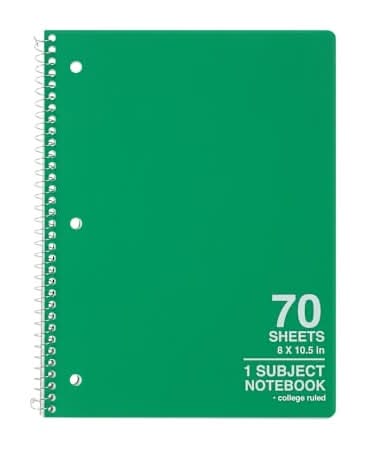 1-Subject College Ruled Spiral Notebook Green 2026