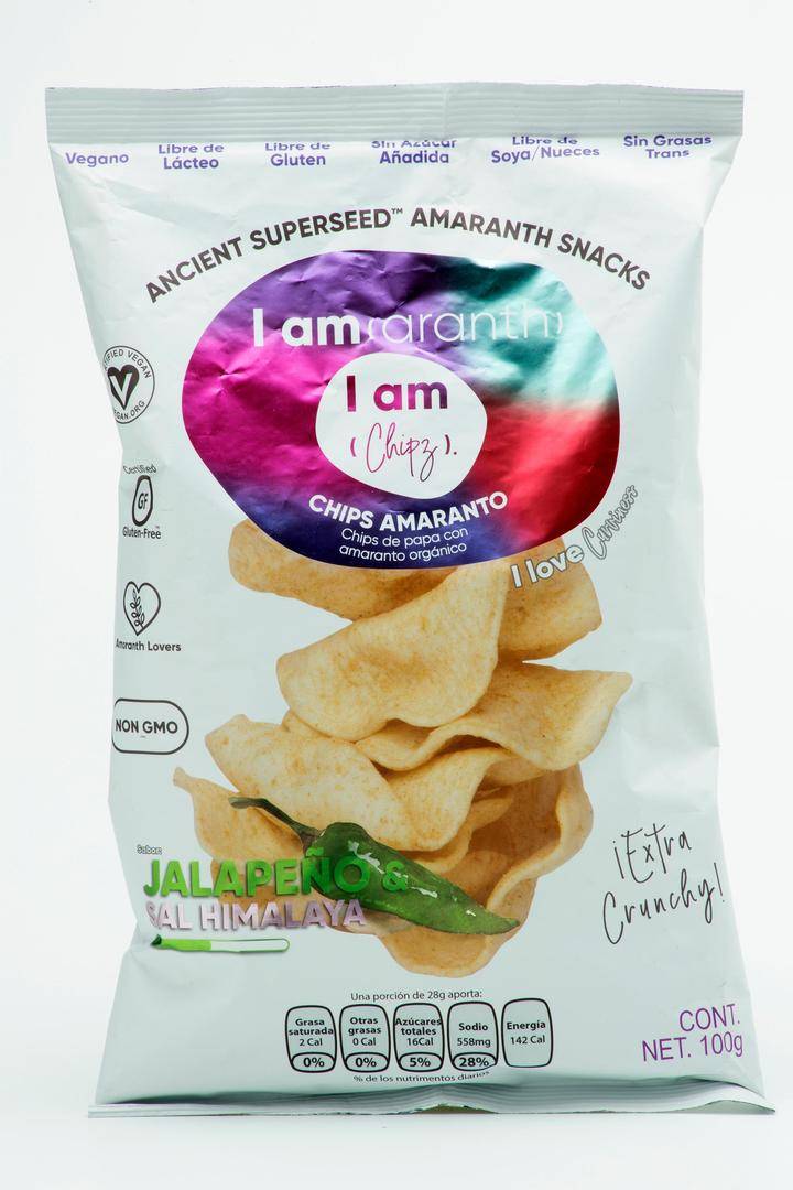 I am(aranth) · Chips de papa con amaranto, jalapeño y sal del himalaya (100 g)