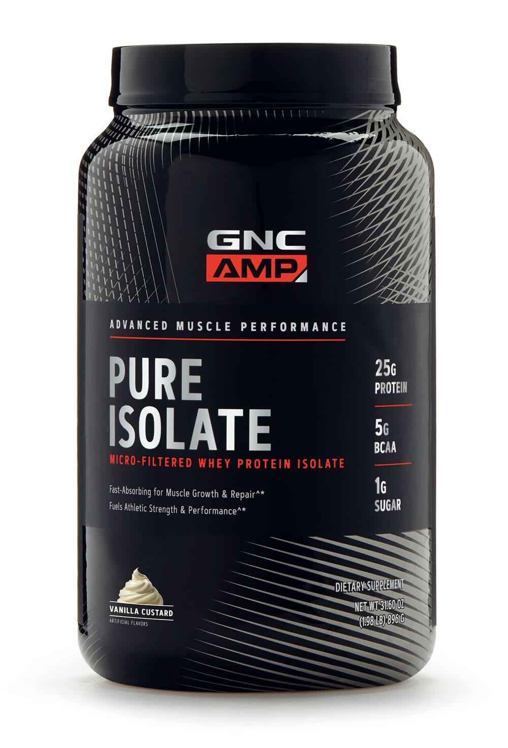 GNC Amp Pure Isolate Protein Dietary Supplement, Vanilla Custard (1.98 lbs)
