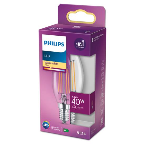 Philips Led Clear E14 Small Edison Screw Non-Dimmable Warm White