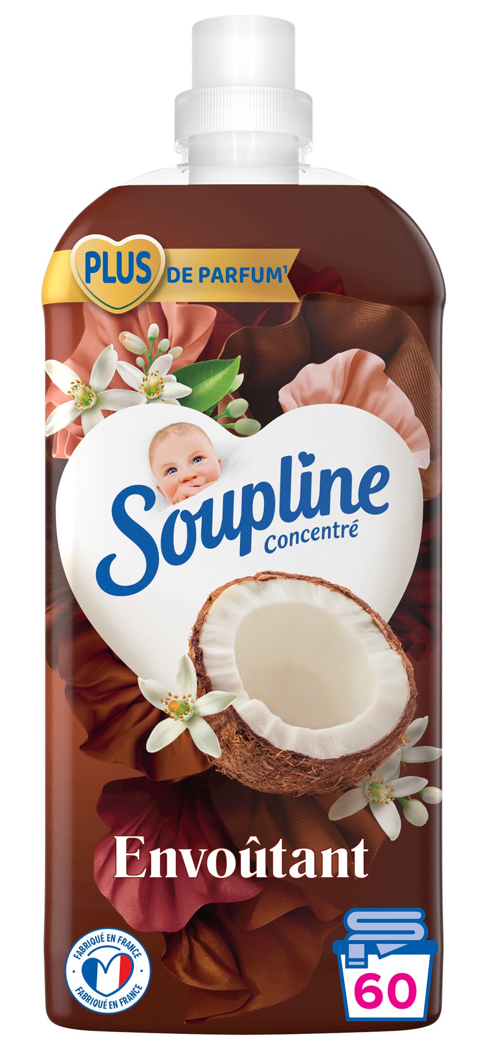 Soupline - Adoucissant concentré 3d parfum 60 lavages, fleurs blanches & noix de coco (1,28L)
