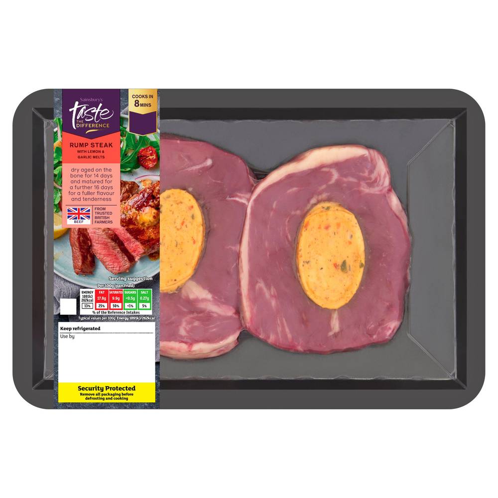 Sainsbury's Ready to Cook 30 Day Matured British Beef Rump Steak with a Lemon & Garlic Melt,  Taste the Difference x2 440g