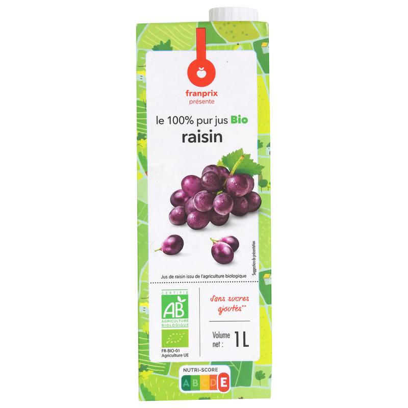 Franprix - Pur jus de raisin 100% sans sucres ajoutés bio (1L)