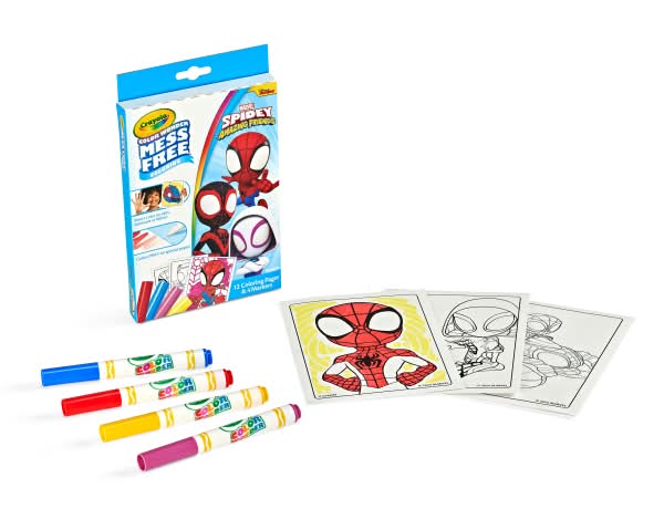 Crayola Color Wonder Spidey & His Amazing Friends Mini Box Set, 12 Coloring Pages & 4 Mess Free Markers, Toddler Coloring, Gift for Kids, 3+