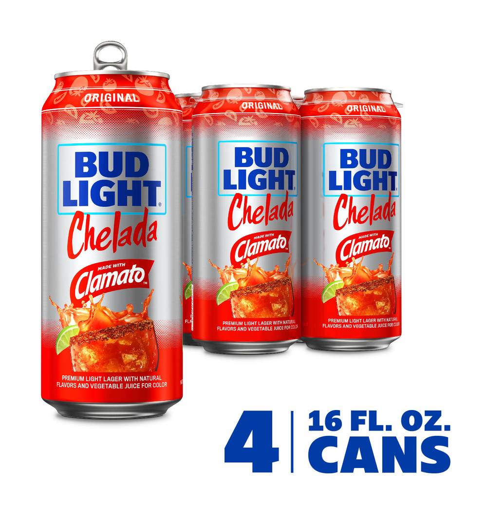 Bud Light Chelada Original Premium Light Lager Beer (4 x 16 fl oz)