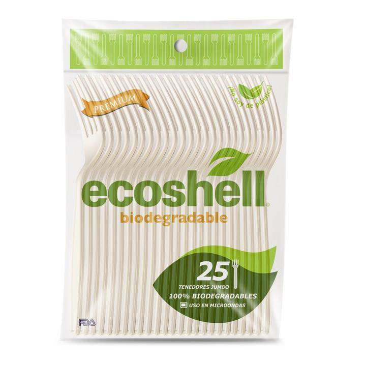 Ecoshell tenedores jumbo desechables (paquete 25 piezas)