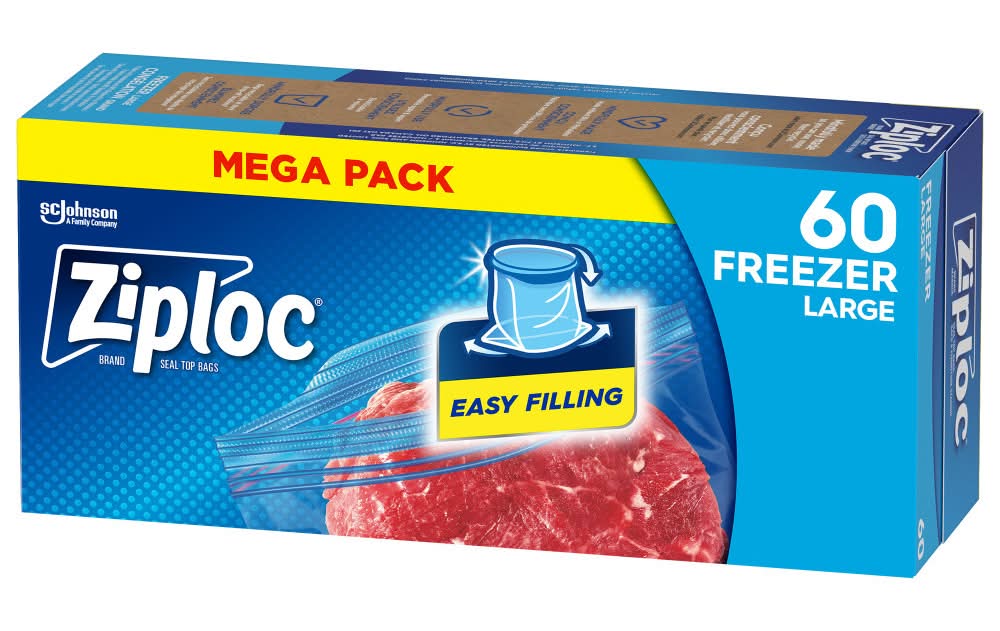 Ziploc Seal Top Freezer Bags Mega pack, 26.8x27.3 cm, Clear (60 ct)