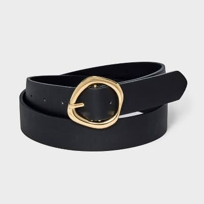 A New Day Round Sculptural Buckle Belt, Women, L, Black