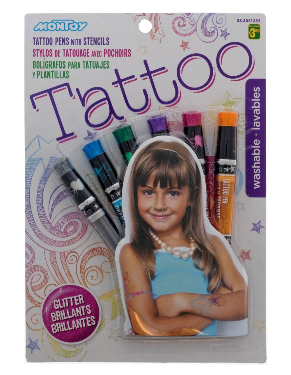 Dollarama Tattoo Pens With Stencil, Assorted (6 ct)