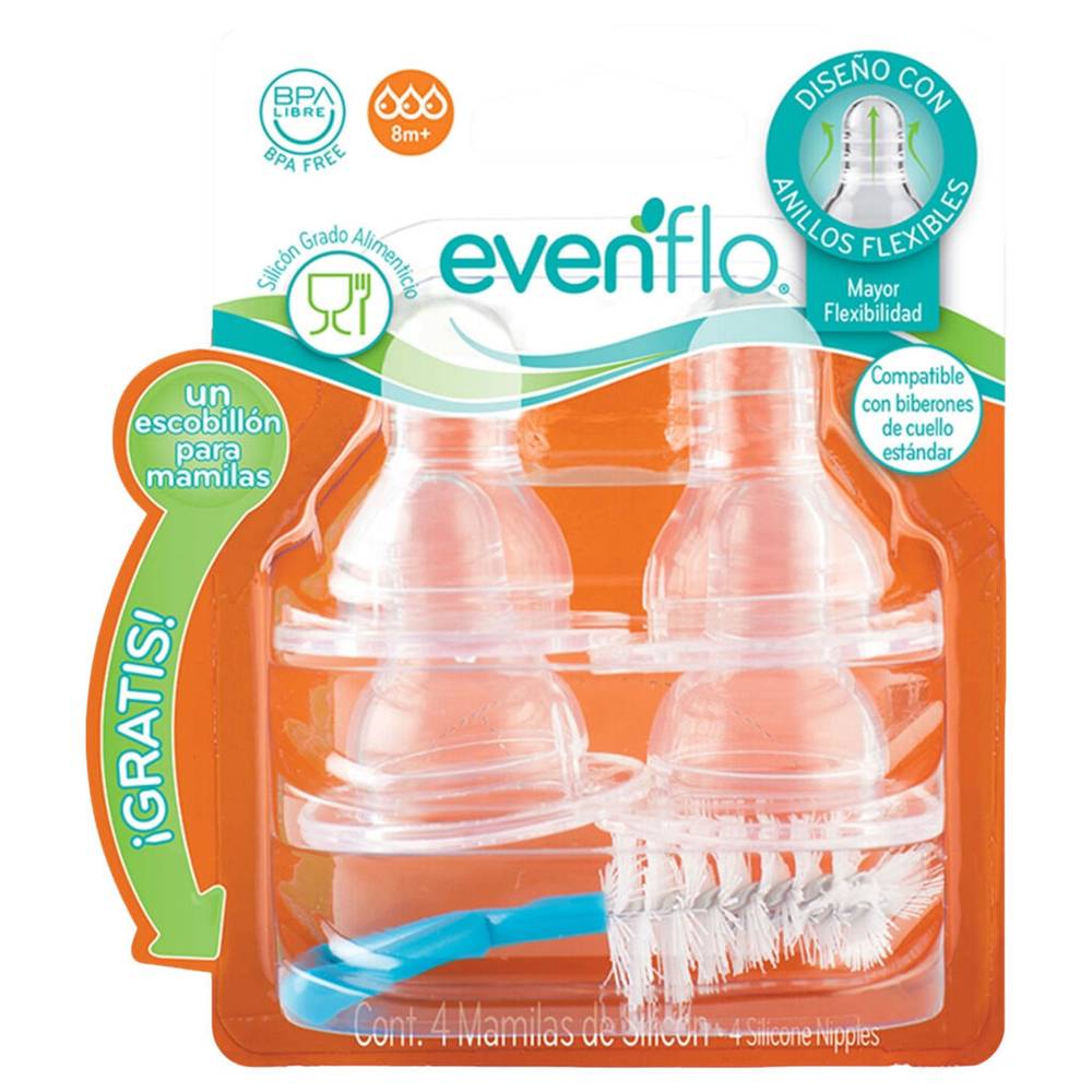 Evenflo · Pack mamilas + escobillón (5 un)