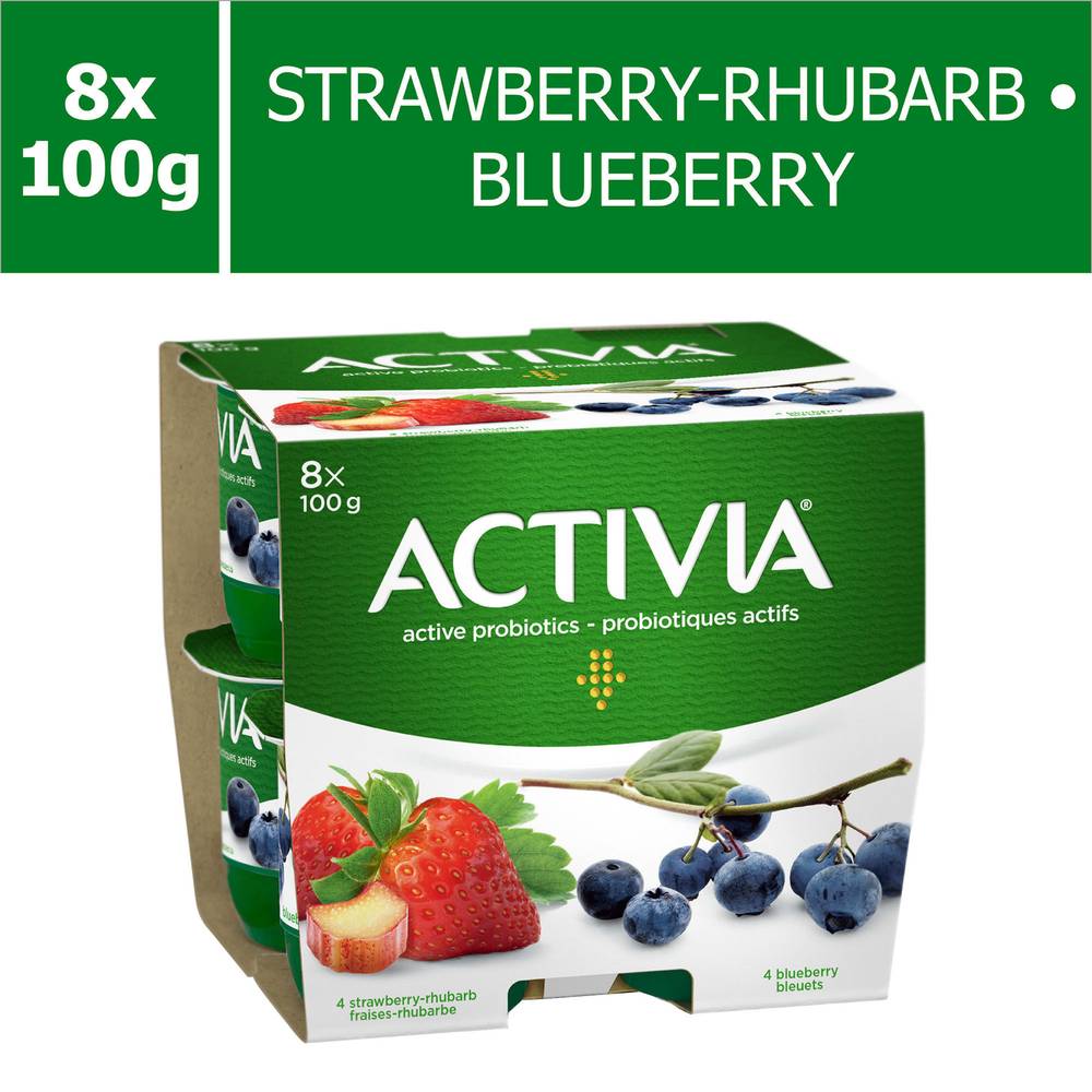 Activia Probiotic Yogurt Stawberry-Rhubarb and Blueberry (8 x 100 g)