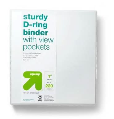 up&up Sturdy D Ring Binder With View Pockets, 1 inch (220 ct)