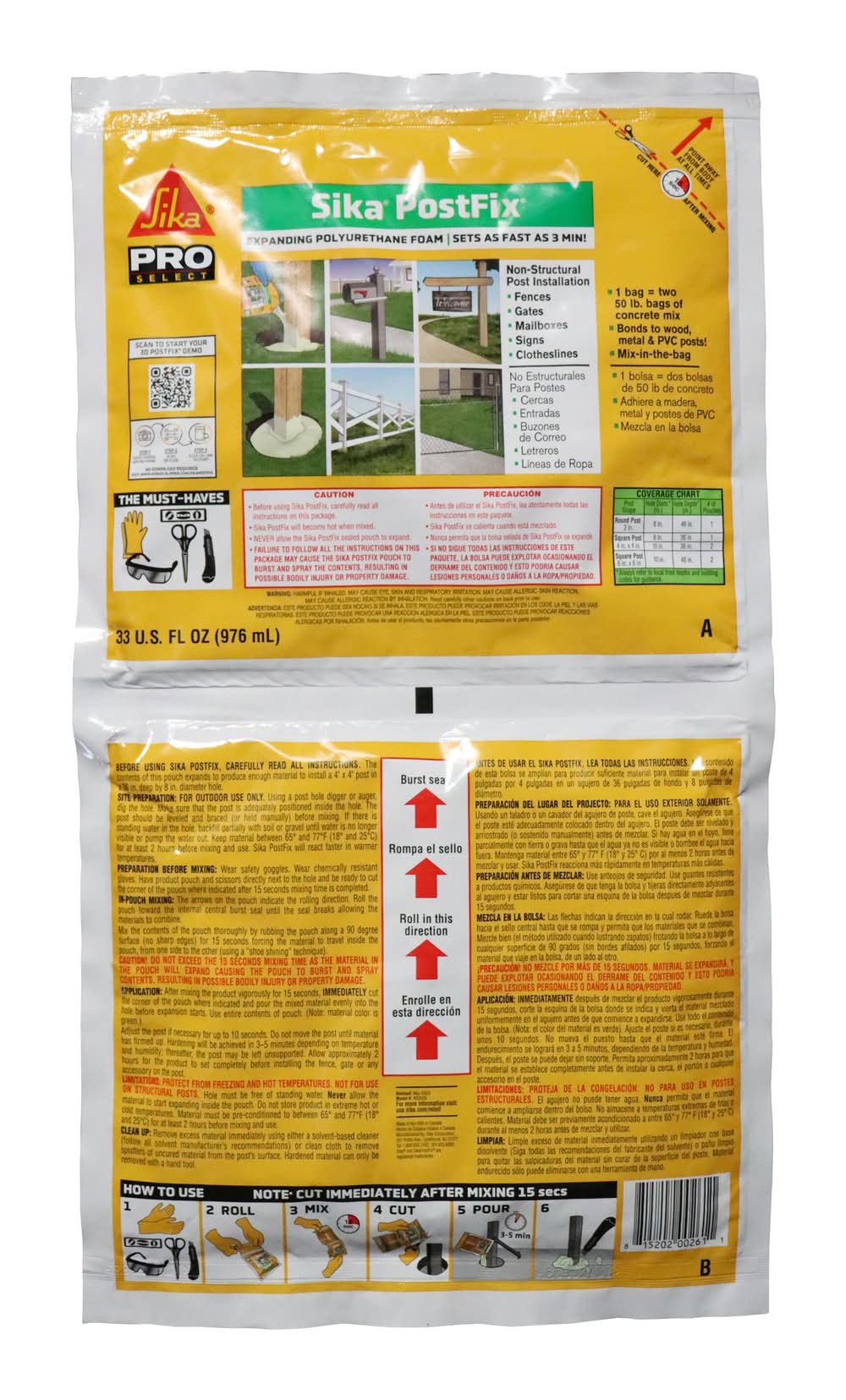 Sika Mix-In-The-Bag Expanding Polyurethane Post-Setting Foam Fast Setting 33 -fl oz