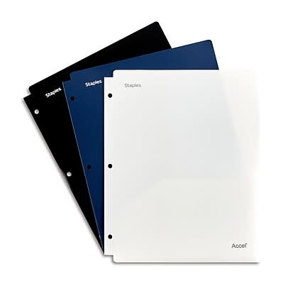 Staples 2 Pocket Poly Folder, Assorted Colors