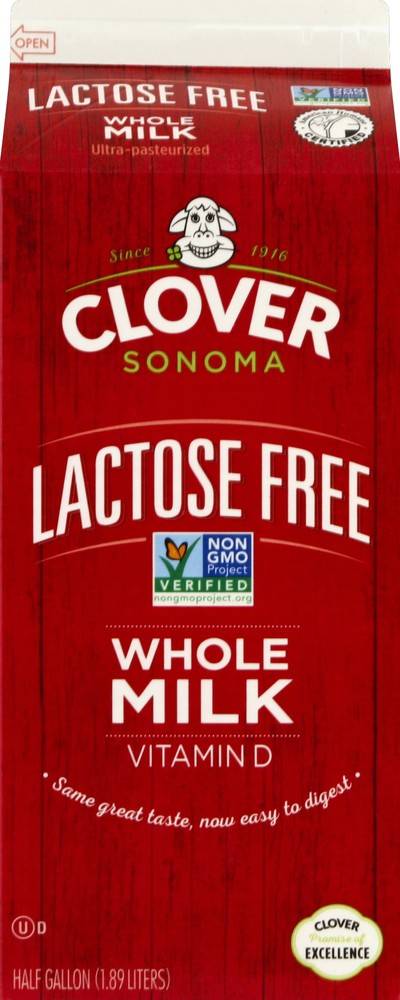 Lactose Free Whole Milk Clover 1/2 gal