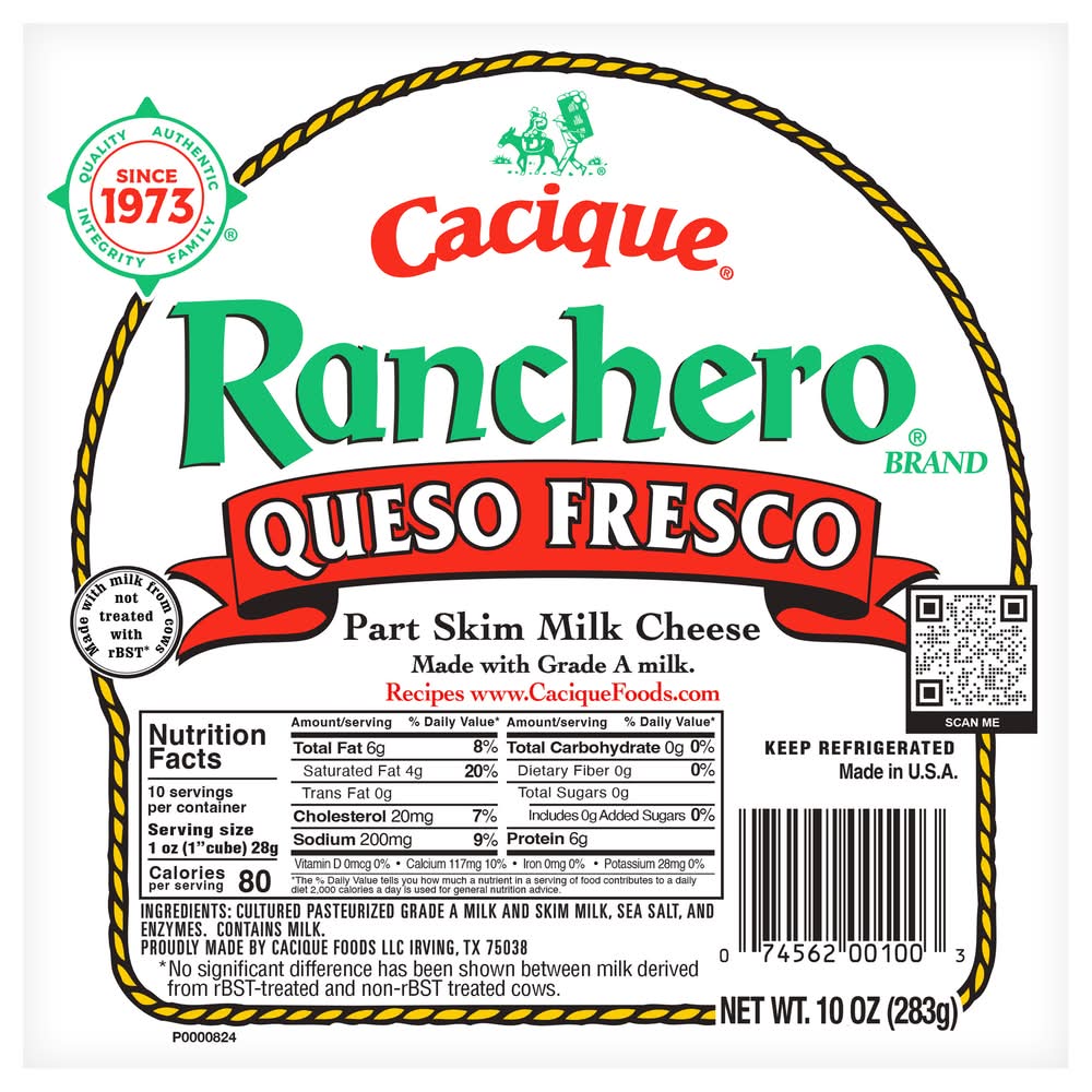Cacique Ranchero Part Skim Milk Queso Fresco Cheese (10 oz)