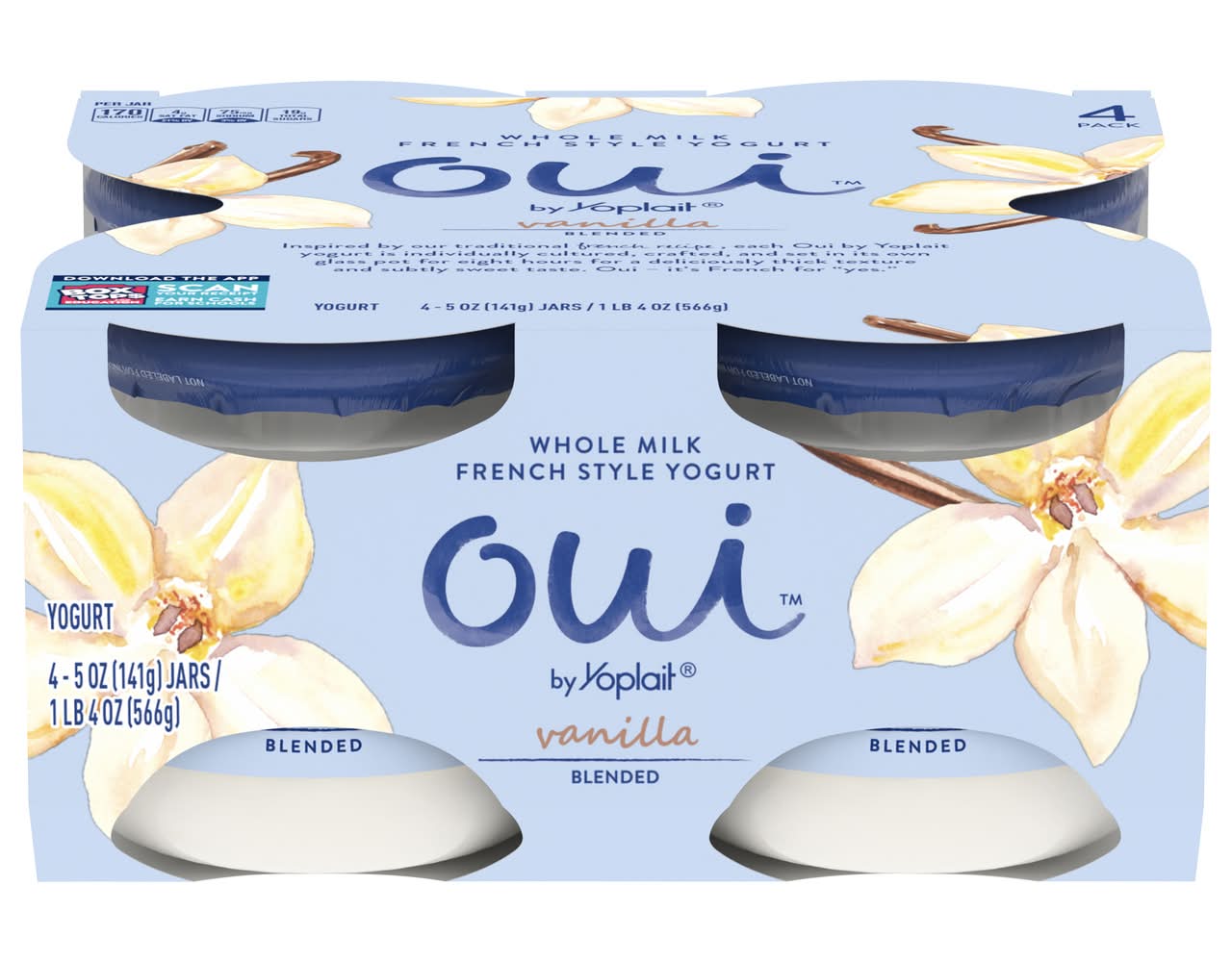Oui Vanilla Blended French Style Yogurt (4 x 5 oz)