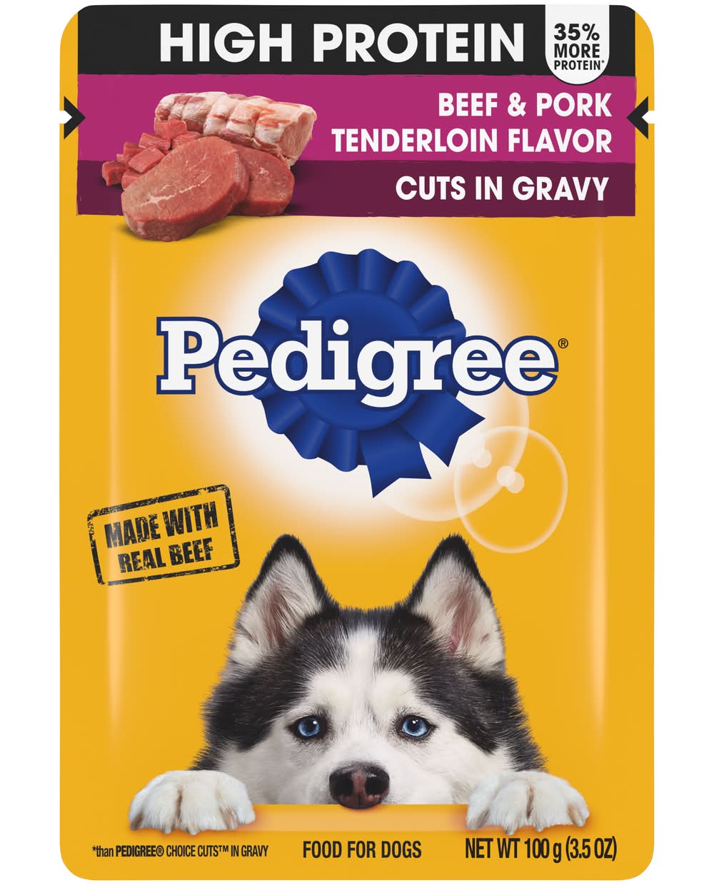 Pedigree High Protein Adult Wet Dog Food Pouches, Beef and Pork Tenderloin (3.5 oz, 16 ct)