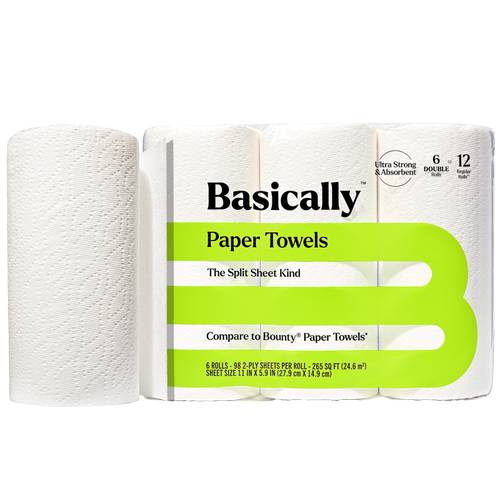 Basically, 2-Ply Split Sheet Paper Towels, 27.9 cm x 14.9 cm (6 ct)