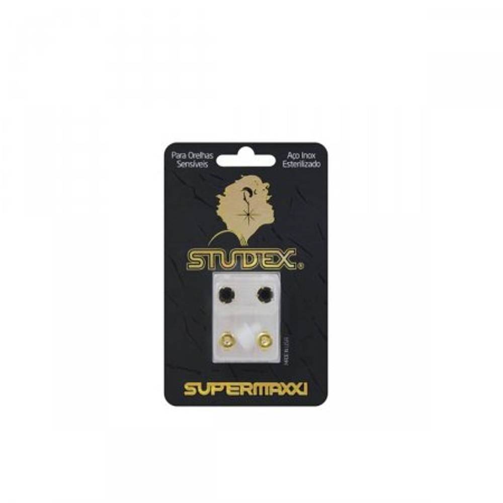 Studex brinco supermaxxi dourado com pedra preta (1 par)