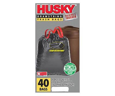 Husky Drawstring Trash Bags, Black (40 ct)