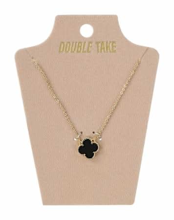 Double Take Clover Charm Necklace Black