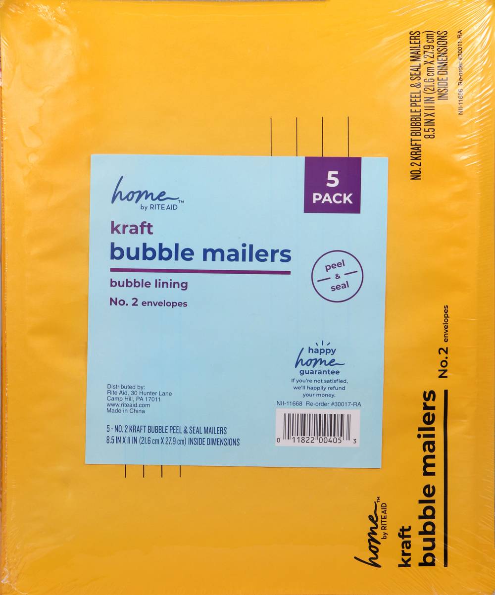 Rite Aid Home Kraft Bubble Mailers, 8.5 in * 11 in (5 ct)