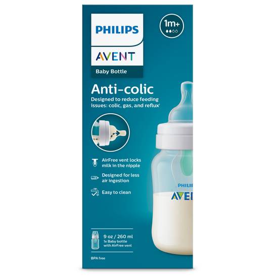 Philips Avent Anti-colic Baby Bottle With AirFree Vent, 9oz, 1pk, Clear
