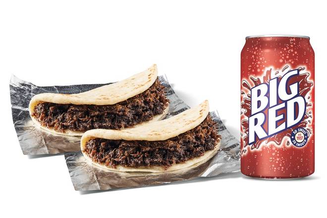 Buy 2 Barbacoa Tacos, Get (1) Big Red FREE (12 oz can)