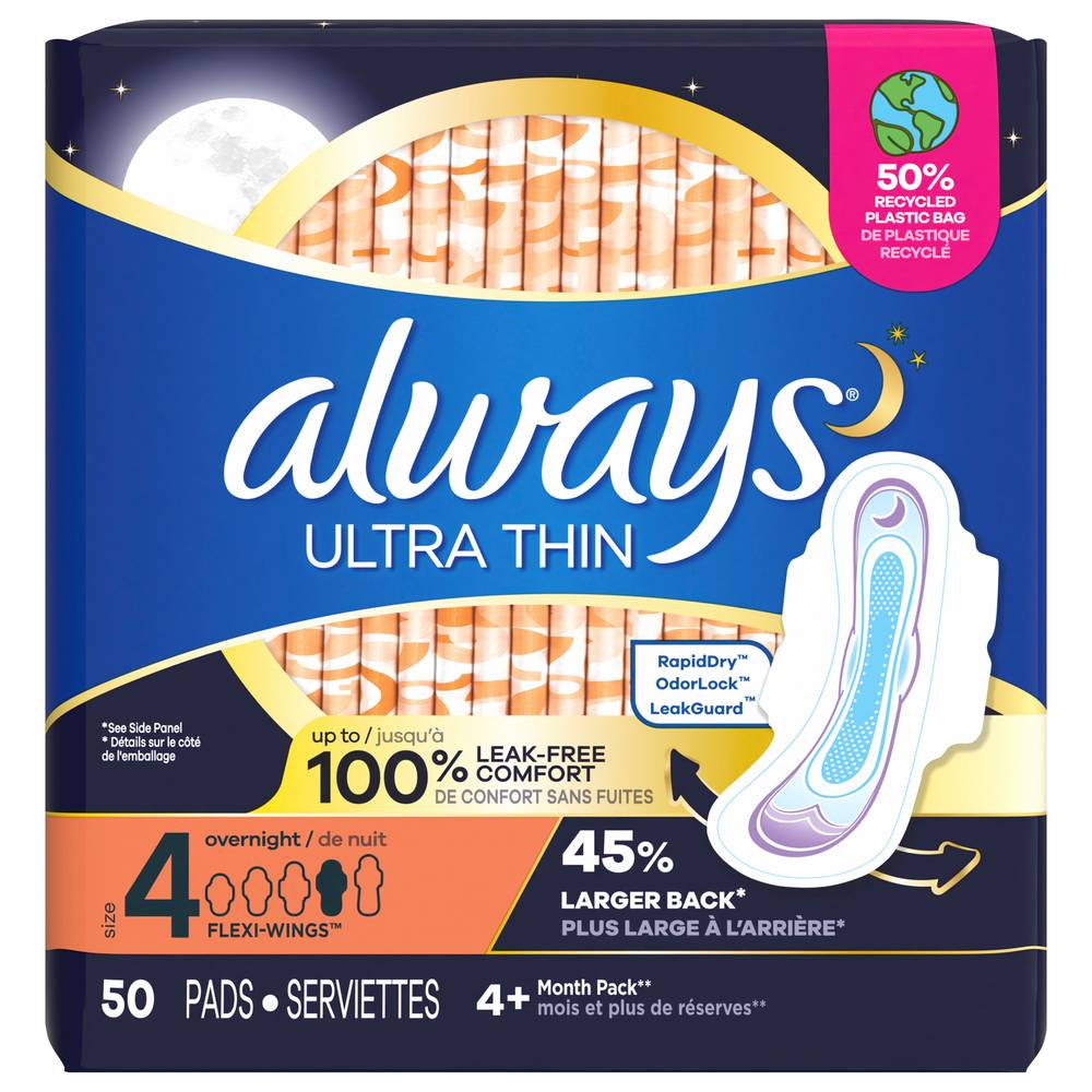 Always Ultra Thin Overnight Pads With Wings, Female (0.7 lbs)