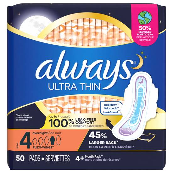 Always Ultra Thin Overnight Pads With Wings (50 ct) (female)