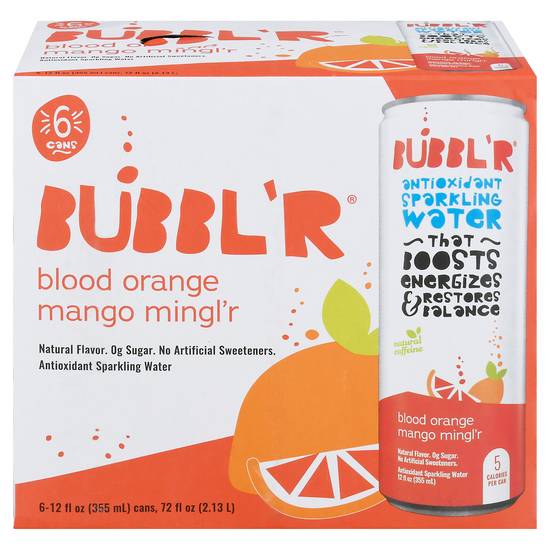 Bubbl'r Blood Orange Mango Mingl'r Sparkling Water (6 ct, 12 fl oz)
