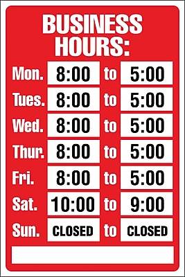 Cosco Business Hours" Sign Kit, 8" X 12"