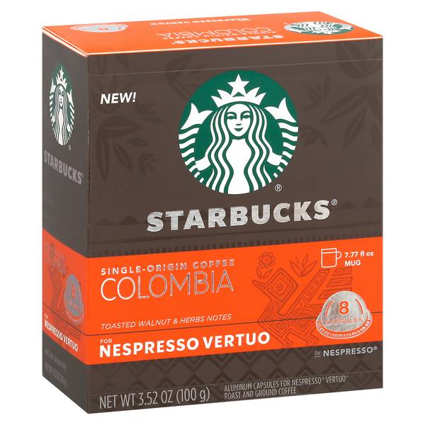 Starbucks Colombia Single-Origin For Nespresso Vertuo Ground Coffee Capsules (3.52 oz)