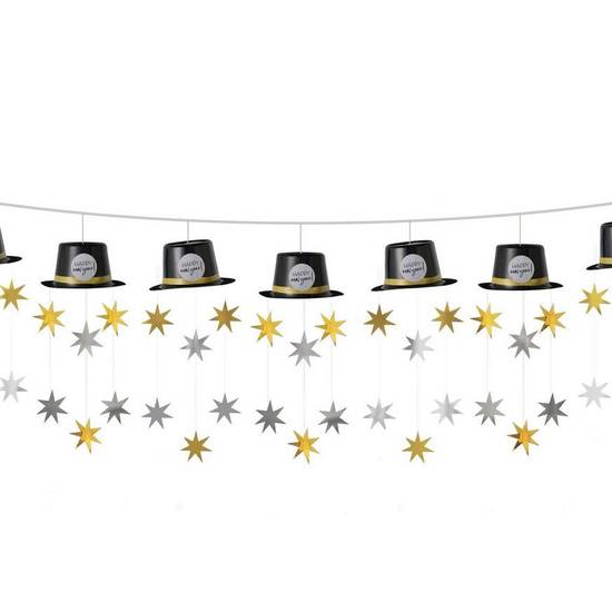 Black, Silver Gold Top Hat New Year's Eve Garland, 12ft