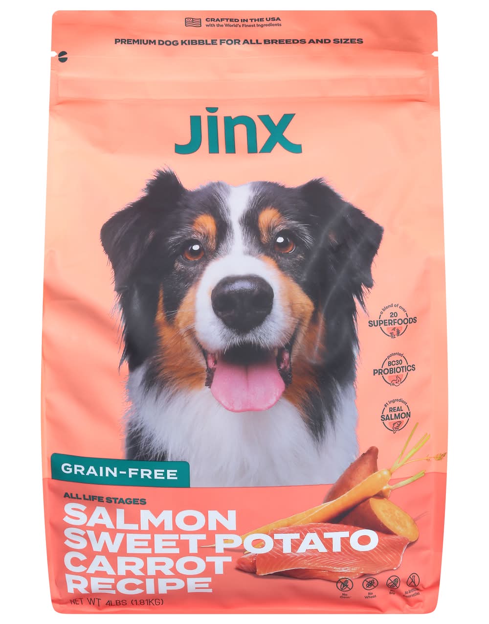 Jinx Grain-Free Recipe Dry Dog Food, Atlantic Salmon Sweet Potato & Carrot (4 lbs)