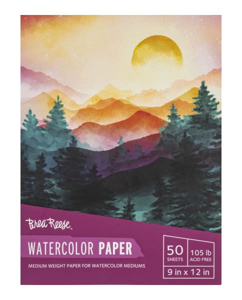 Brea Reese Watercolor Paper Pad, 9" x 12", 50 Sheets, White